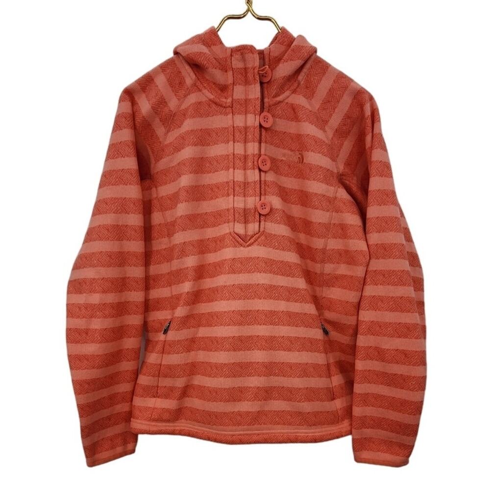 The North Face Orange Stripe Popover 1/4 Zip Hoodie Size Medium‎